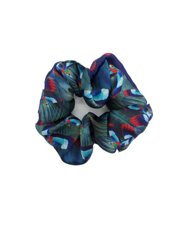 Hummingbird Silk Scrunchie (dark/light blue)