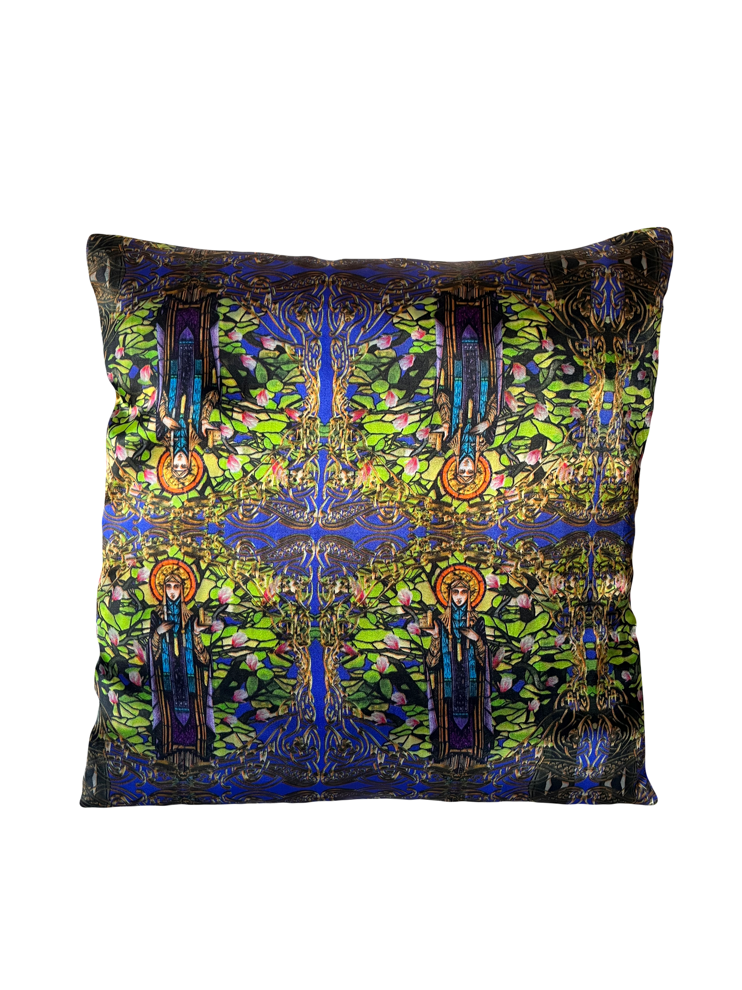 St. Brigid Silk Cushion with Blue lining (made to order)