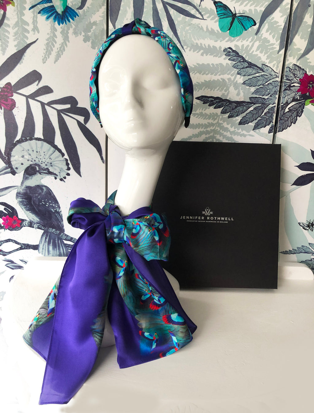 Hummingbird Scarf and Headband Set (blue)
