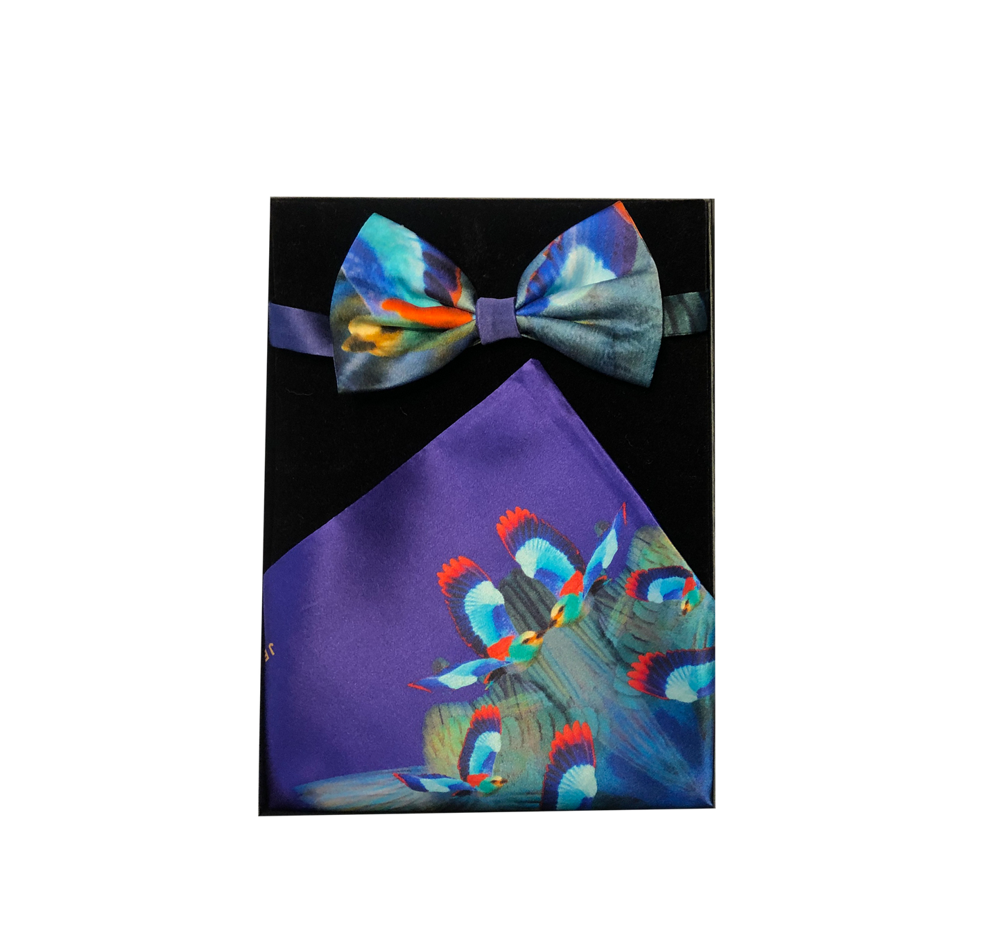 Hummingbird Bow Tie and Pocket Square (blue/ purple)
