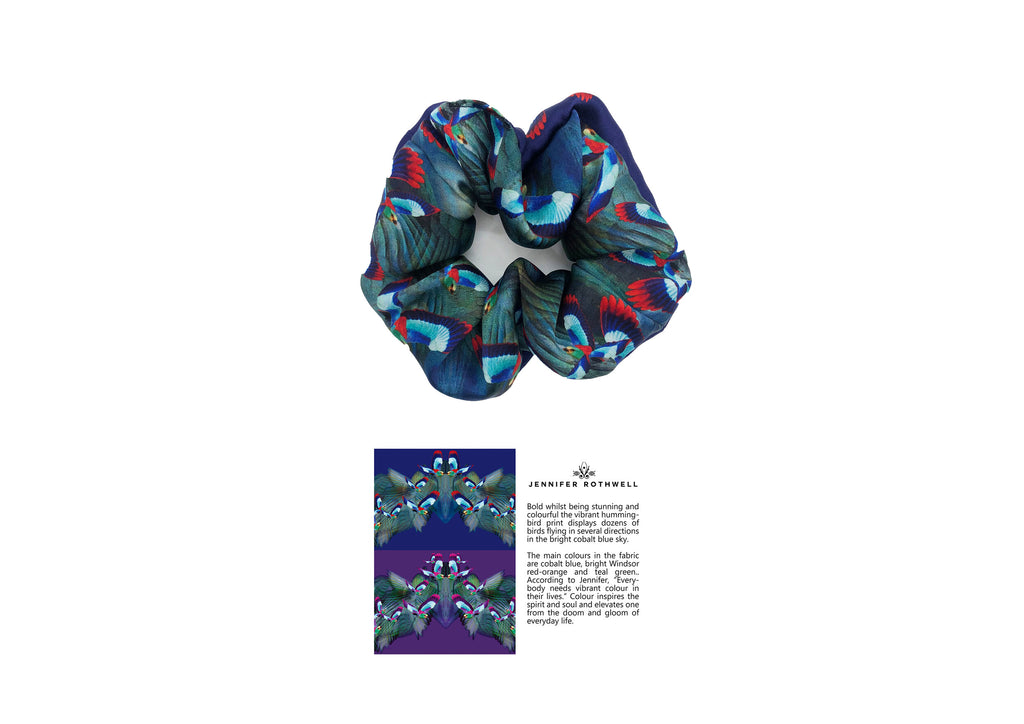 Hummingbird Silk Scrunchie (dark/light blue)