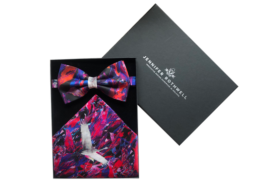 Red Crane Bow Tie and Pocket Square