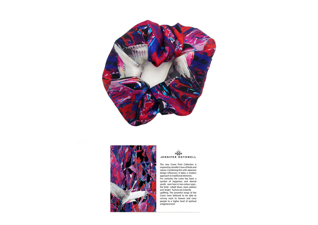 Red Crane Silk Scrunchie