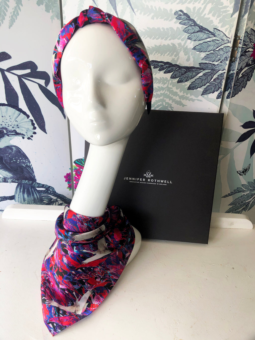 Red Crane Scarf and Headband Set